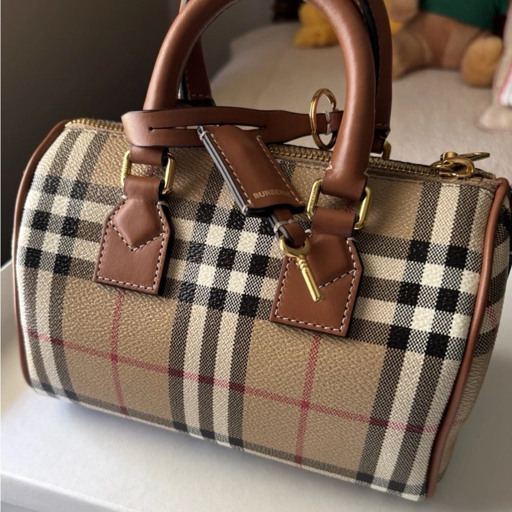 Burberry Beige and Black Plaid Satchel